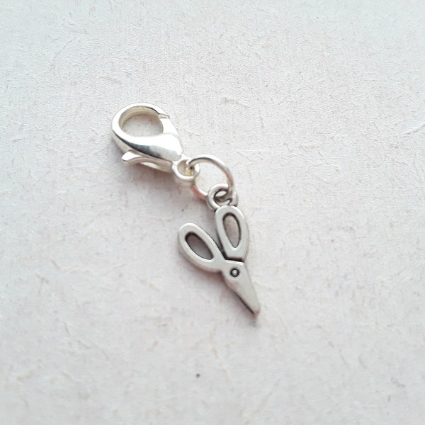 Tiny Scissors Tibetan Silver Clip on Charm with Lobster Clasp, Stitchmarker, Zipper, Planner Charm