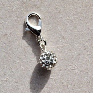 Rhinestone Disco Ball Clip on Charm with Lobster Clasp, Stitchmarker, Zipper, Planner Charm