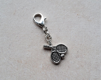 Tennis Racket Tibetan Silver Clip on Charm with Lobster Clasp, Stitchmarker, Zipper, Planner Charm