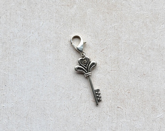 Key Tibetan Silver Clip on Charm with Lobster Clasp, Stitchmarker, Zipper, Planner Charm