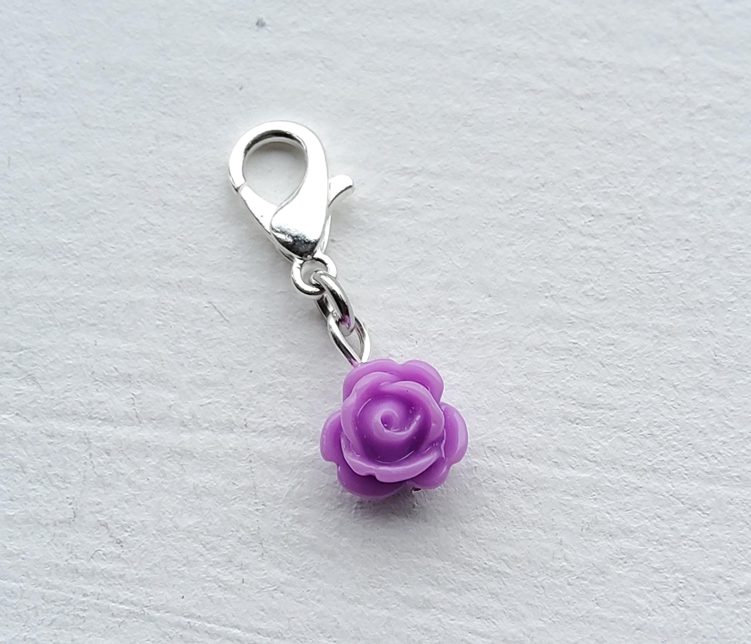 Purple Resin Rose Clip on Charm With Silver Lobster Clasp