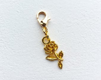Charm rose tibétain en or à clip avec fermoir mousqueton, marqueur, fermeture à glissière, breloque pour agenda