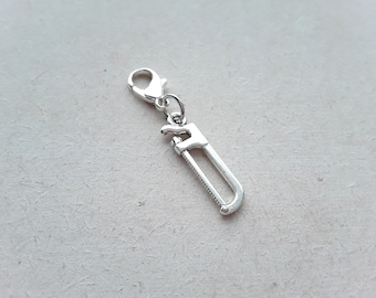 Hacksaw Tibetan Silver Clip on Charm with Lobster Clasp, Stitchmarker, Zipper, Planner Charm