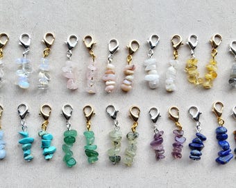 Handmade Natural Gemstone Chip on Charm, Lapis Lazuli, Rose Quartz, Amethyst, Turquoise, Opal, Journal Charm, Zip Pull, Gift