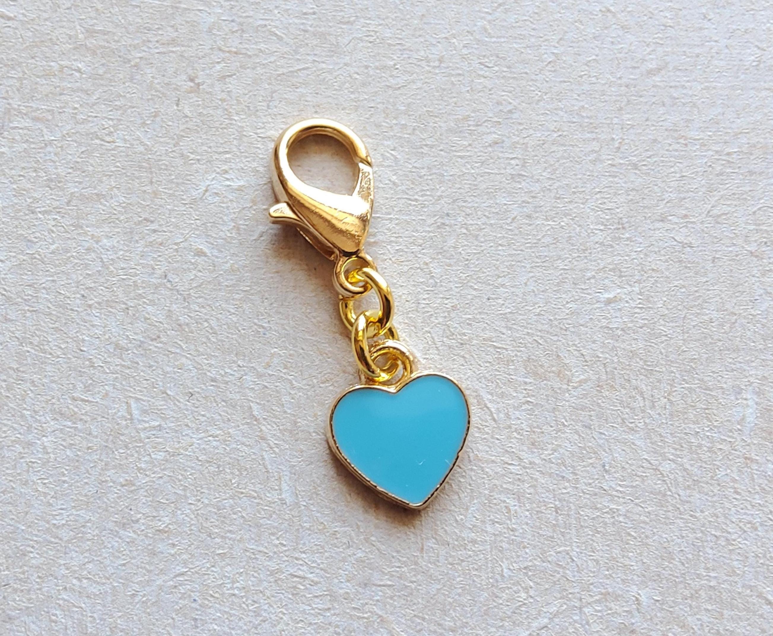 Little Blue Heart Enamel Clip on Charm, With Gold Lobster Clasp
