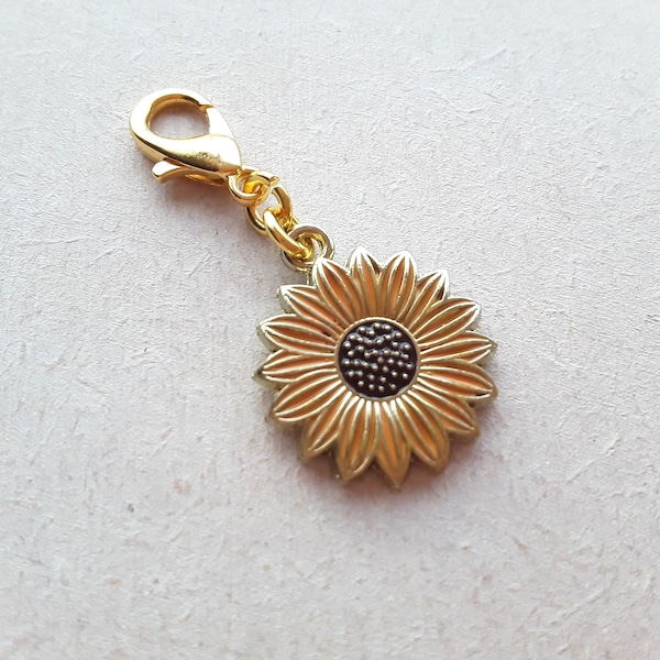 Sunflower Enamel Clip on Charm with Lobster Clasp, Stitchmarker, Zipper, Planner Charm