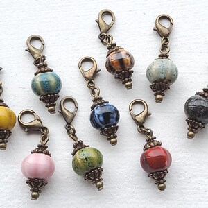 Charm à clip en porcelaine, style vintage, avec fermoir mousqueton, marqueur, fermeture à glissière, breloque pour agenda