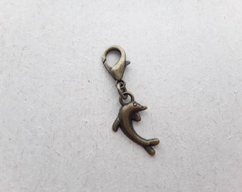Dolphin Antique Bronze vintage Style Clip sur Charme avec Fermoir, Stitchmarker, Zipper, Planner Charm