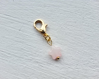 Mini dije de estrella con clip, cuenta de vidrio con cierre de langosta dorado, marcador de puntadas, cremallera, dije para agenda