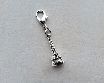 Tour Eiffel Clip en argent tibétain sur charme avec fermoir à homard, marqueur de point, fermeture éclair, charme planificateur