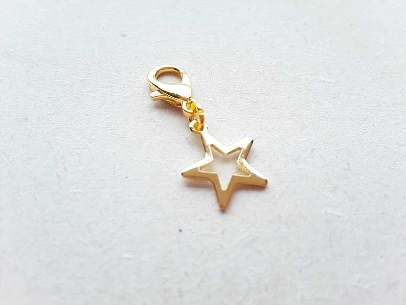 Charm étoile dorée à clip avec fermoir mousqueton, agrafeuse, fermeture à glissière, breloque pour agenda image 1
