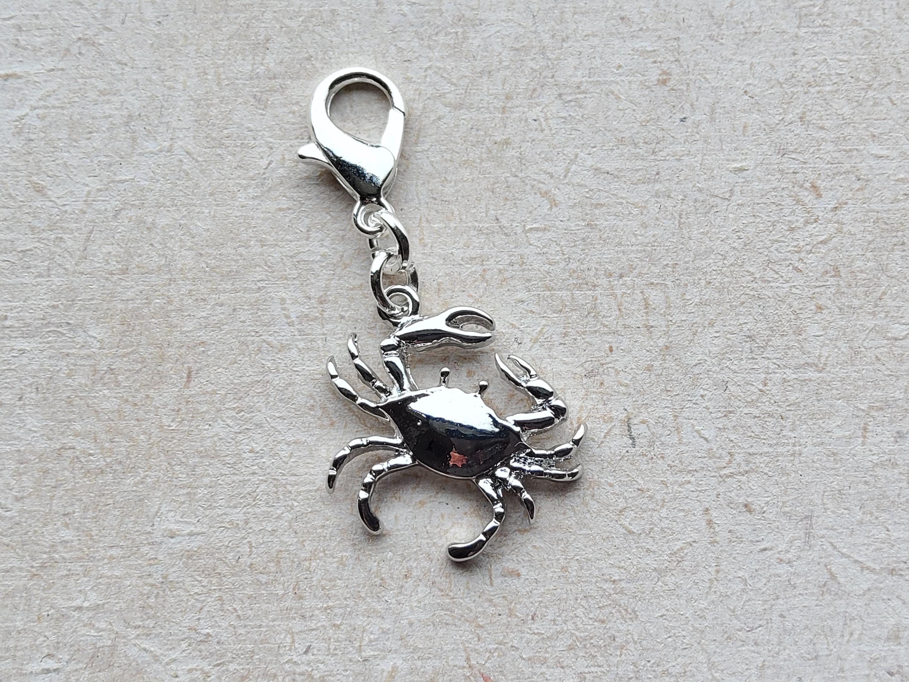 Silver Crab Clip on Charm With Lobster Clasp, Stitchmarker, Zipper