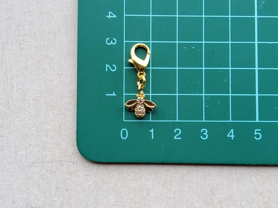 Tiny Bee Brass Micro Pave Cubic Zirconia Clip on Charm, 18k Gold