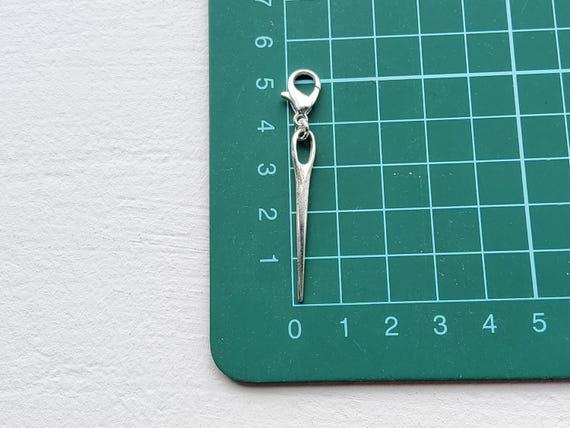 Large Sewing Needle Silver Clip on Charm With Lobster Clasp