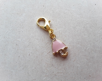 Pink Umbrella Enamel Clip on Charm, with Crystal Rhinestones, Gold Lobster Clasp, Stitchmarker, Zipper, Planner Charm