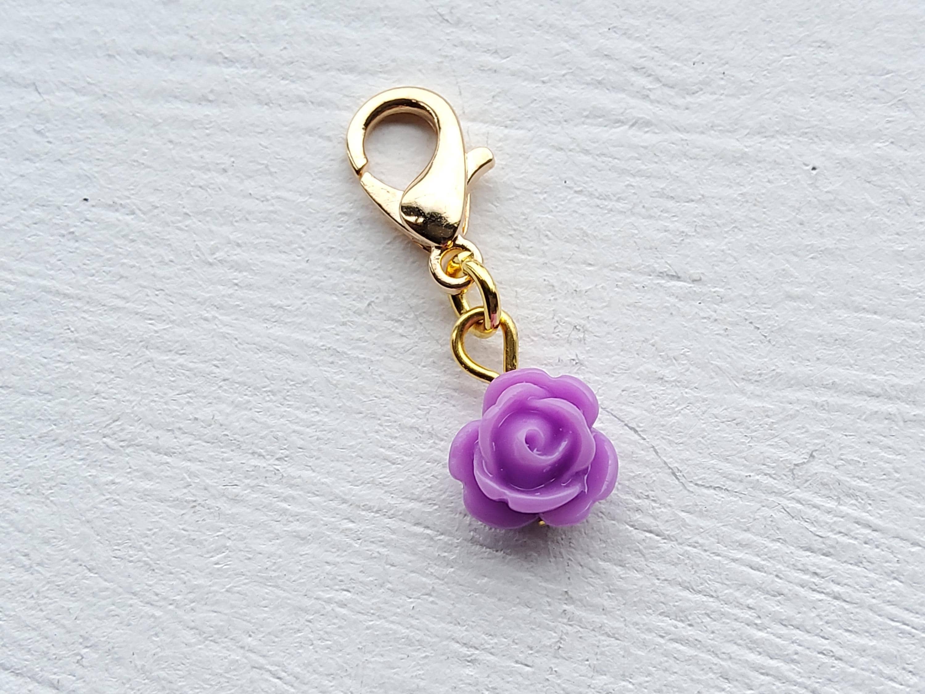 Purple Resin Rose Clip on Charm With Silver Lobster Clasp
