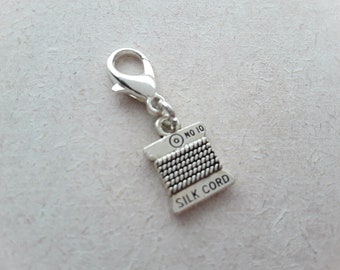 Silk Cord Tibetan Silver Clip on Charm with Lobster Clasp, Stitchmarker, Zipper, Planner Charm