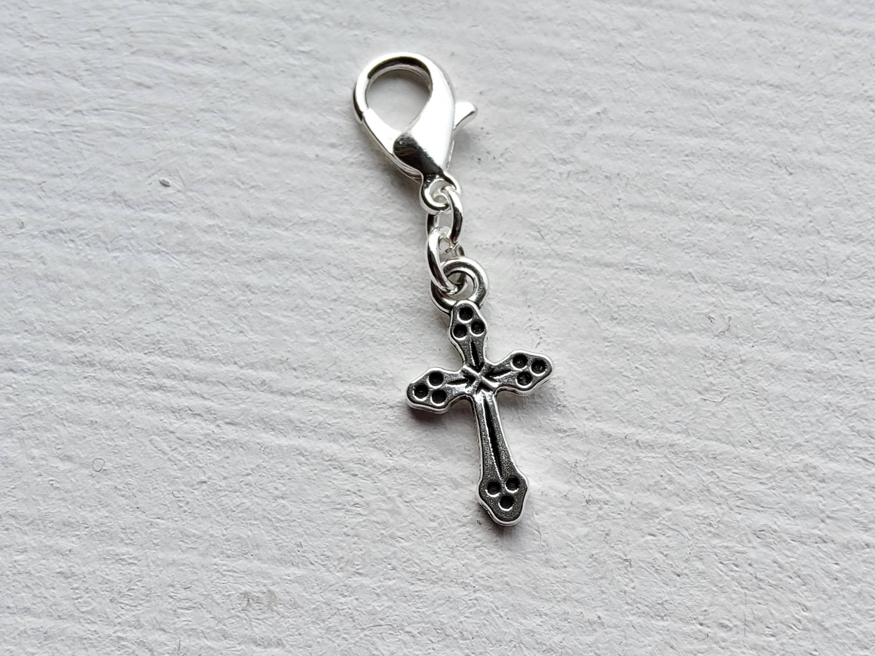 Tibetan Silver Cross Clip on Charm With Lobster Clasp, Zipper