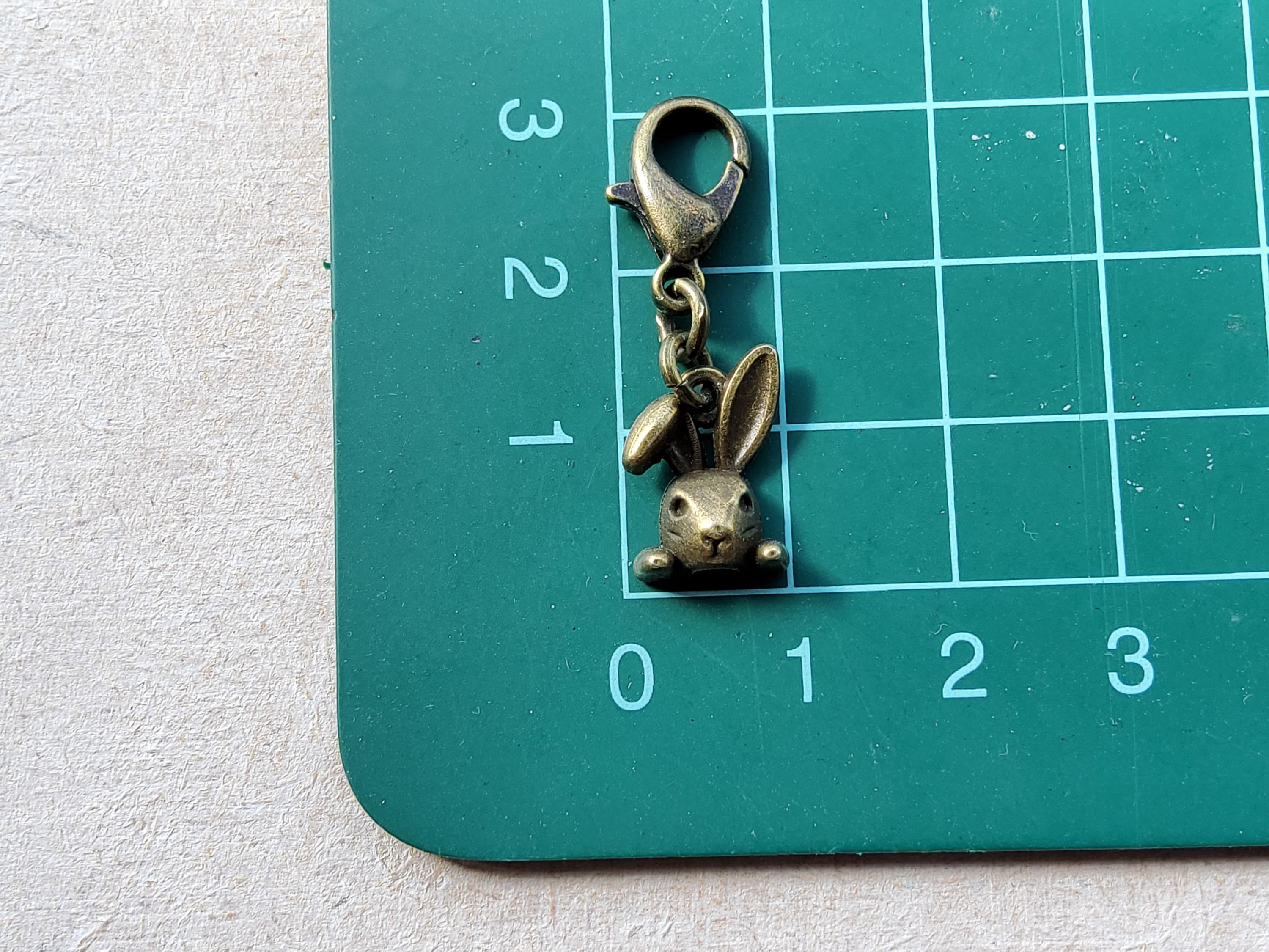 Small Antique Bronze Rabbit Clip on Charm With Lobster Clasp