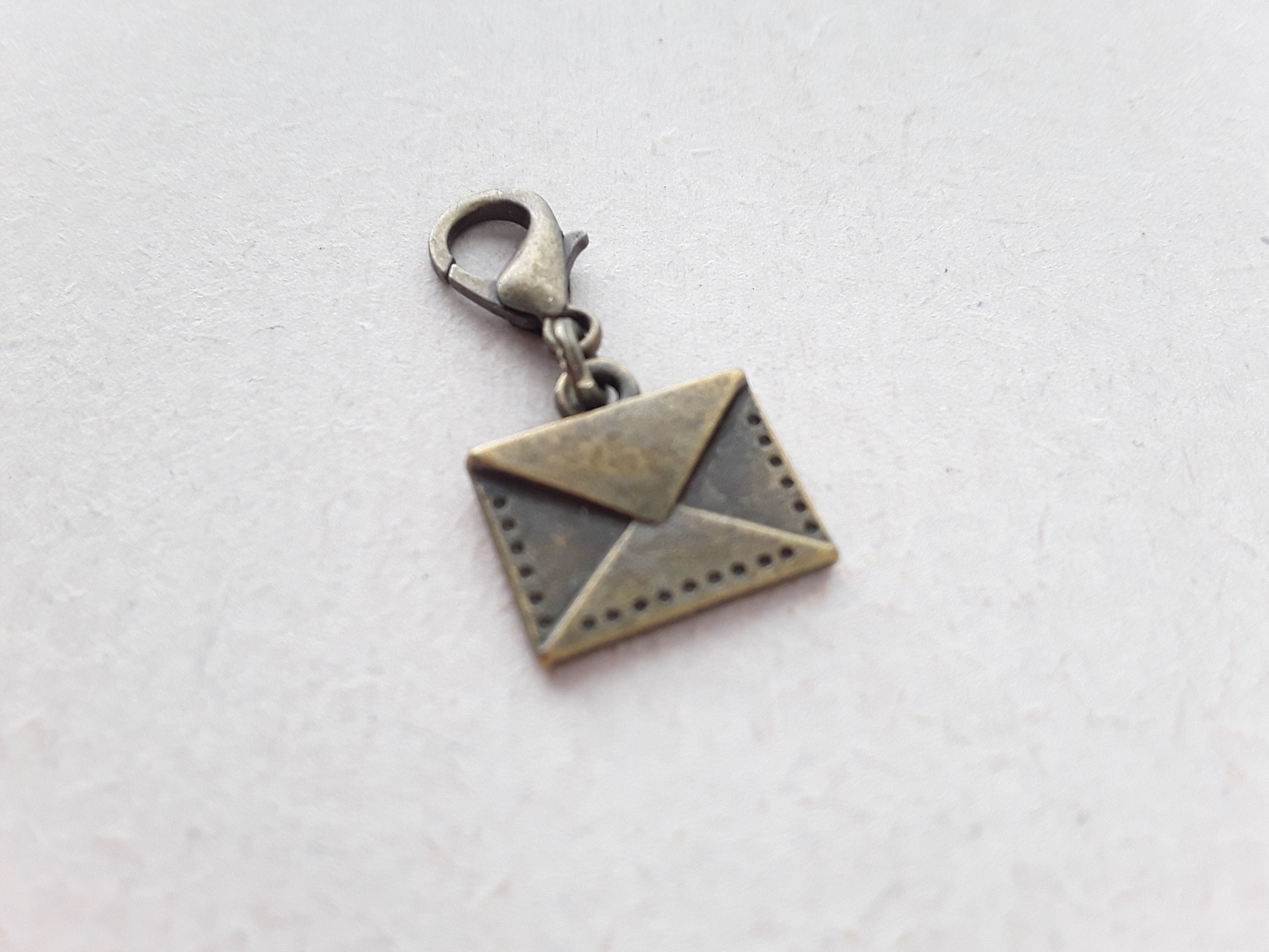 Mail/Envelope Antique Bronze Vintage Style Clip on Charm with Lobster Clasp, Stitchmarker, Zipper, Planner Charm