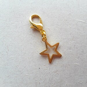 Charm étoile dorée à clip avec fermoir mousqueton, agrafeuse, fermeture à glissière, breloque pour agenda image 2