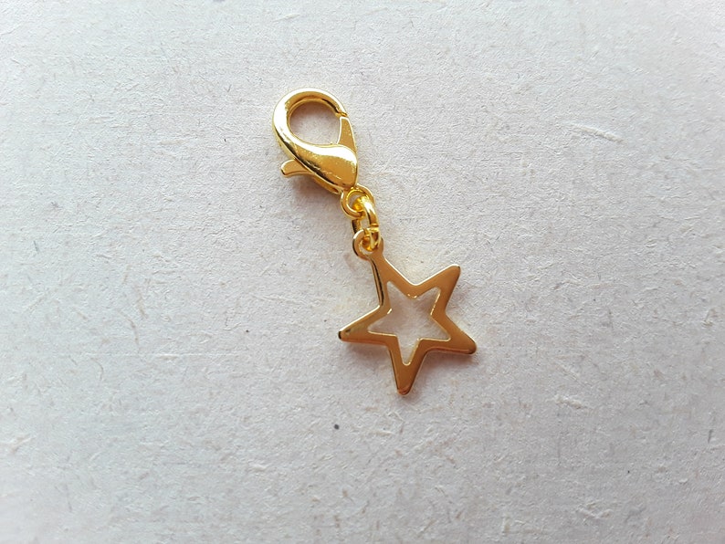Charm étoile dorée à clip avec fermoir mousqueton, agrafeuse, fermeture à glissière, breloque pour agenda image 2