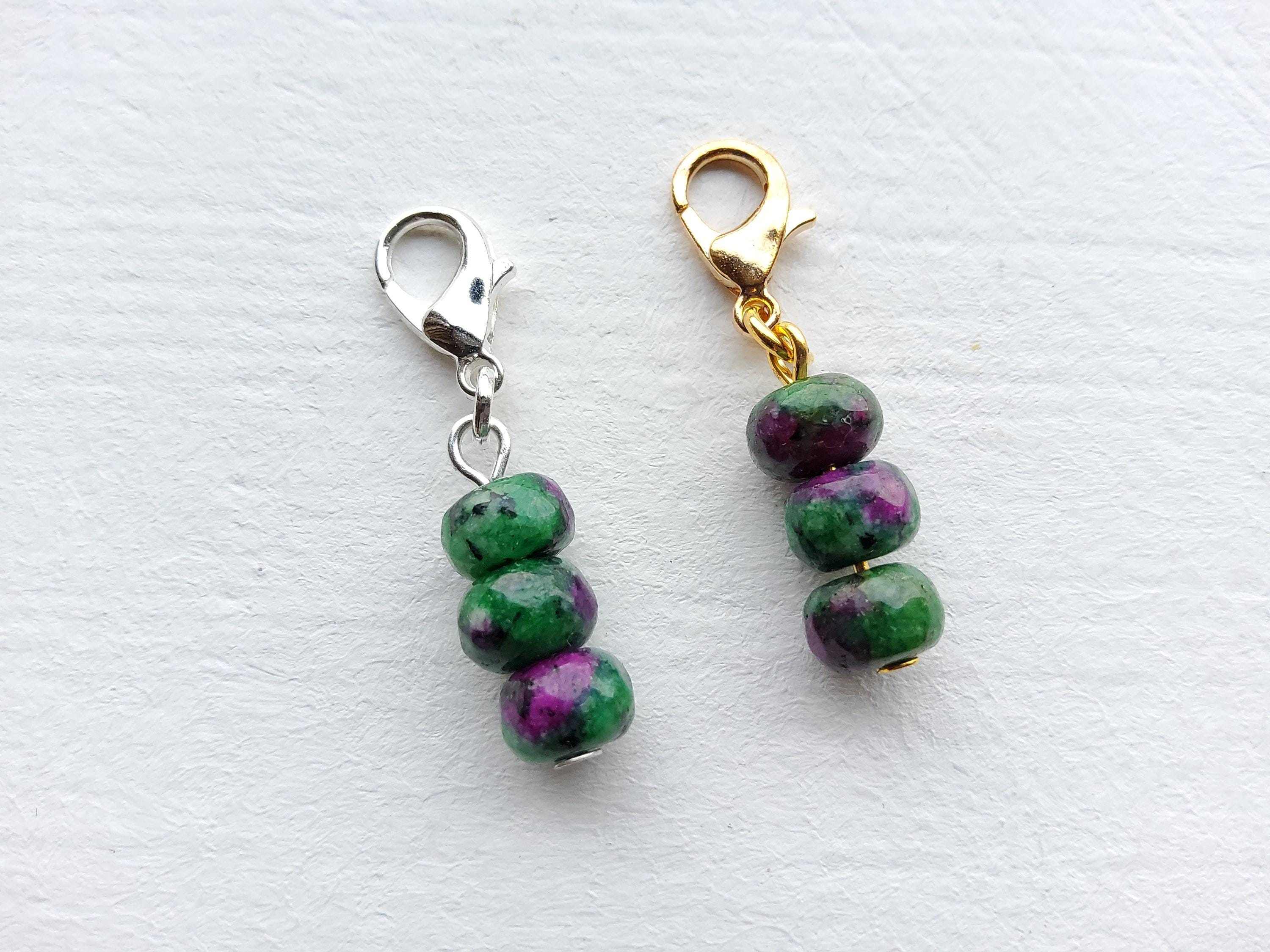 Natural Ruby in Zoisite Gemstone Bead Clip on Charm, Lobster Clasp