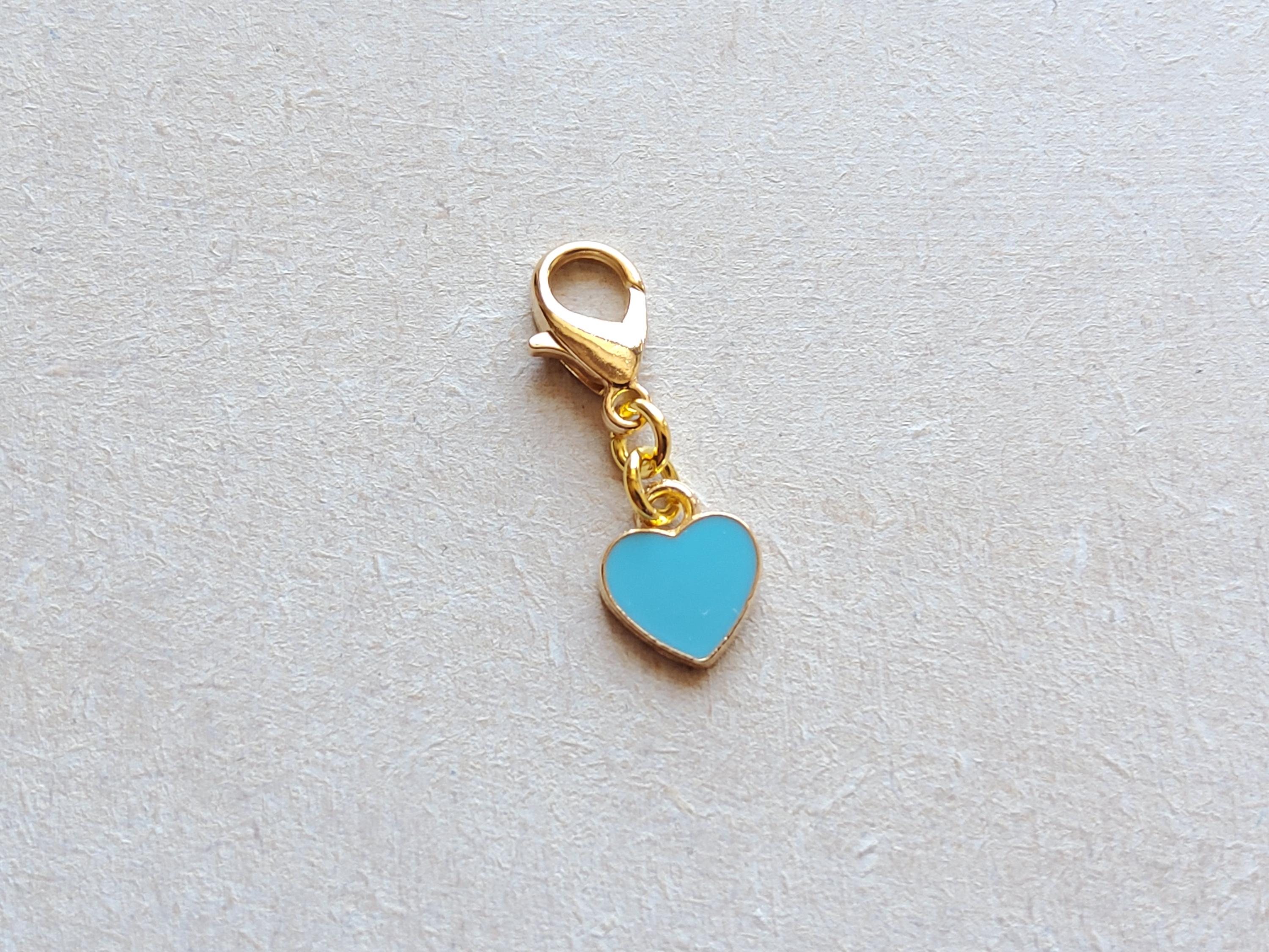 Little Blue Heart Enamel Clip on Charm, With Gold Lobster Clasp