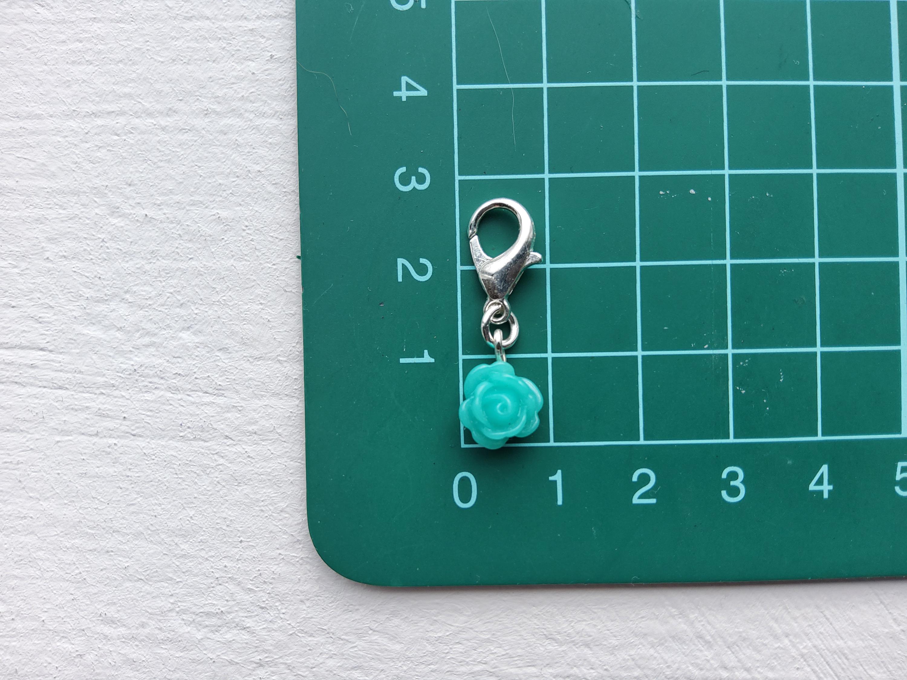 Turquoise Resin Rose Clip on Charm With Silver Lobster Clasp