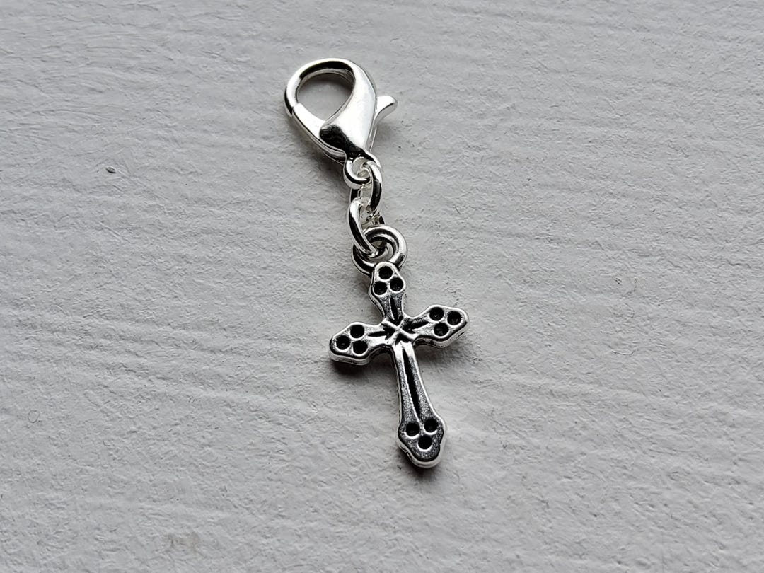 Tibetan Silver Cross Clip on Charm With Lobster Clasp, Zipper
