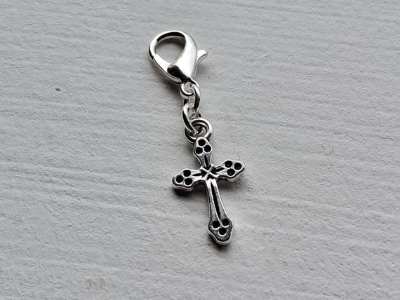 Tibetan Silver Cross Clip on Charm With Lobster Clasp, Zipper