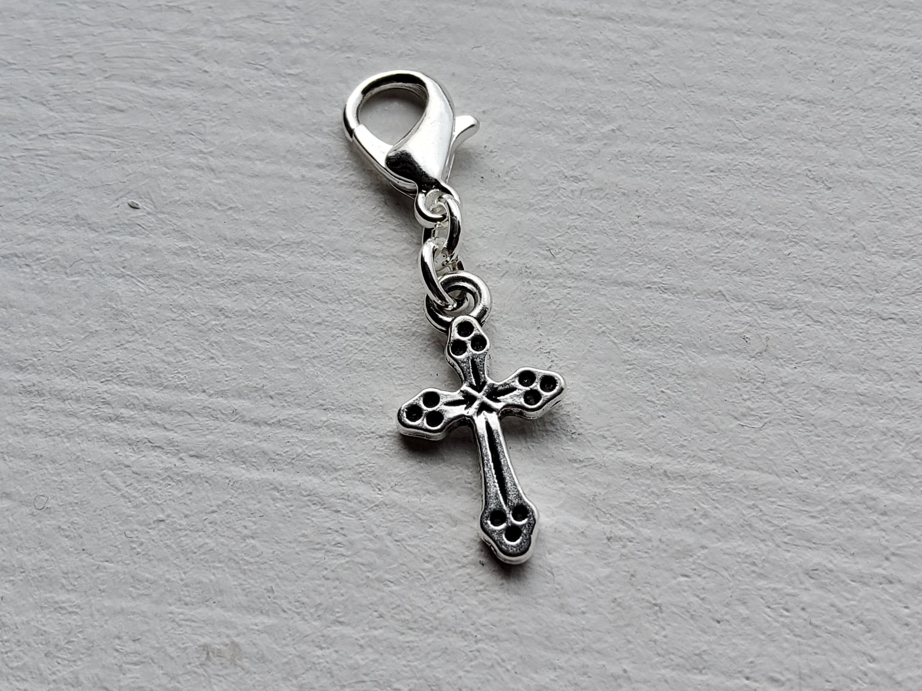 Tibetan Silver Cross Clip on Charm With Lobster Clasp, Zipper