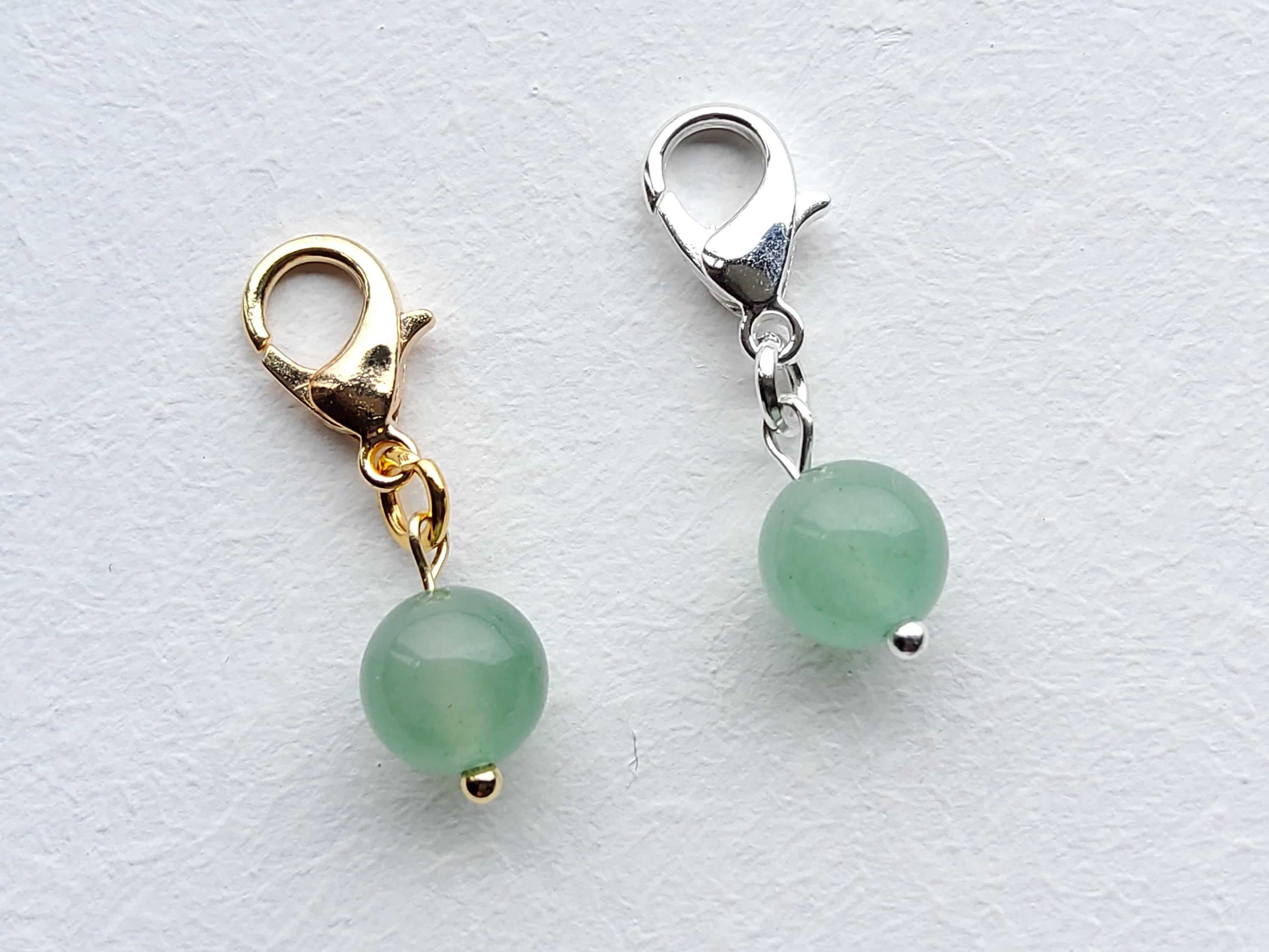 Natural Green Aventurine Gemstone Bead Clip on Charm, Lobster