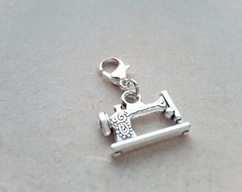 Vintage Sewing Machine Tibetan Silver Clip on Charm with Lobster Clasp, Stitchmarker, Zipper, Planner Charm