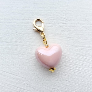 Light Pink Porcelain Puffy Heart Clip on Charm with Lobster Clasp, Stitchmarker, Zipper, Planner Charm