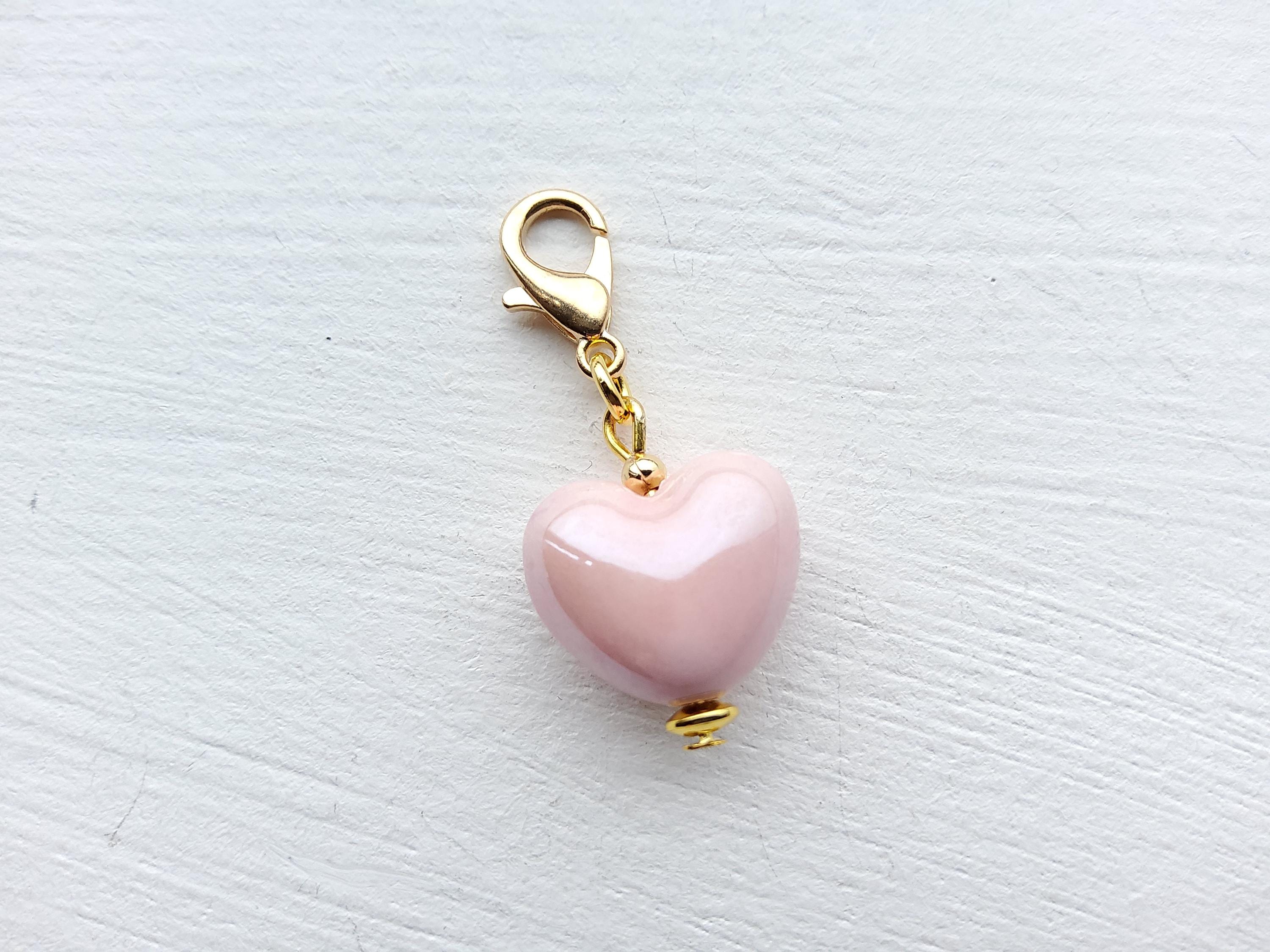Light Pink Porcelain Puffy Heart Clip on Charm With Lobster Clasp