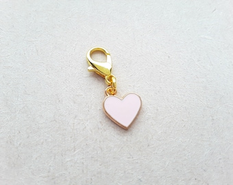 Little Pink Heart Enamel Clip on Charm, with Gold Lobster Clasp, Stitchmarker, Zipper, Planner Charm