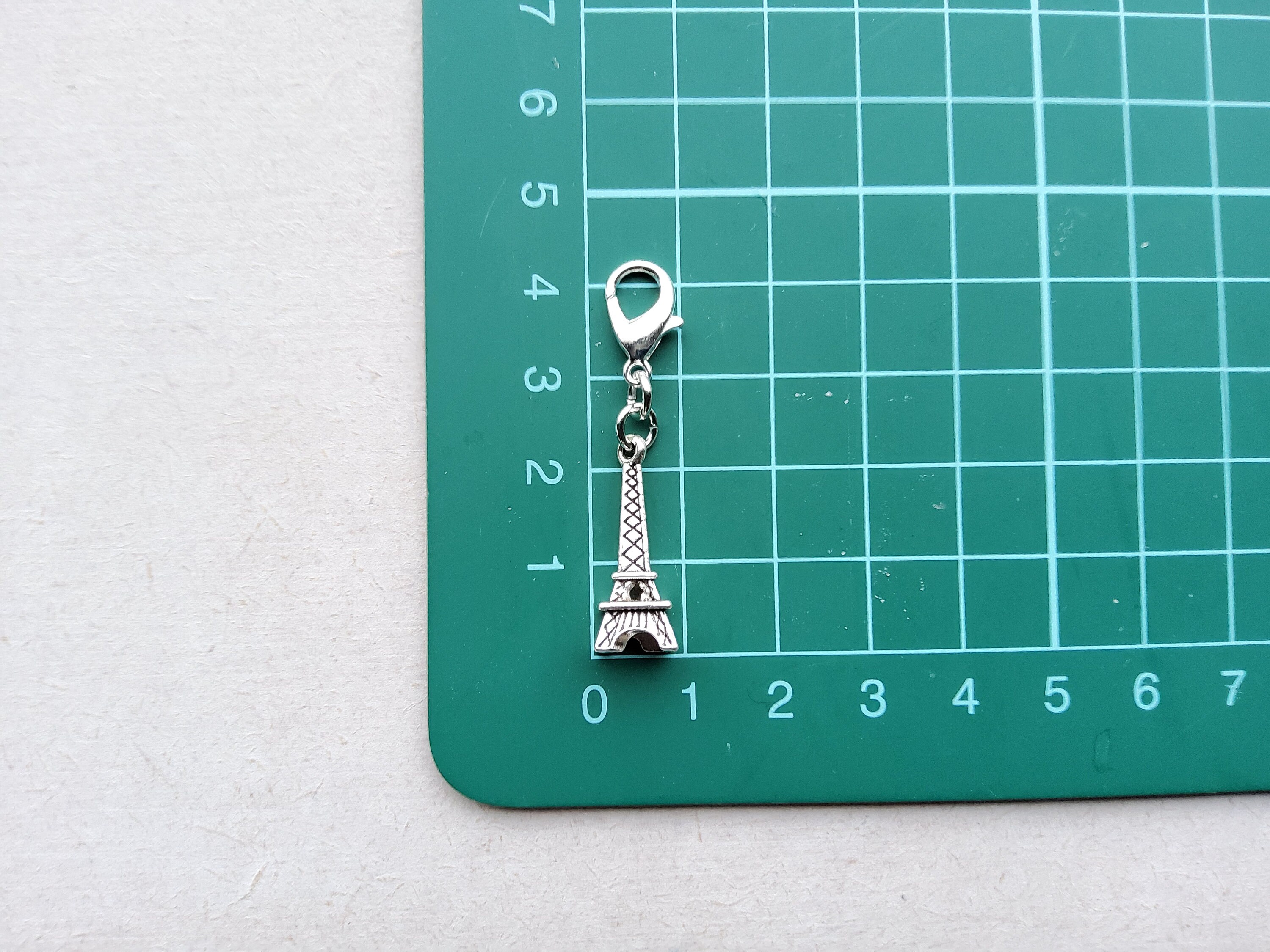 Eiffel Tower Clip-On Charm With Personalized Name Tag - Silver Tone Pendant For Bags, Backpacks & Keychains
