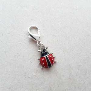 Ladybug Red Enamel Clip on Charm with Lobster Clasp, Stitchmarker, Zipper, Planner Charm