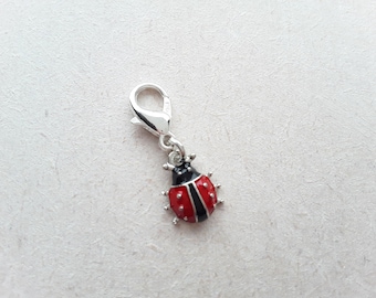 Ladybug Red Enamel Clip on Charm with Lobster Clasp, Stitchmarker, Zipper, Planner Charm