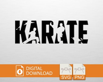 Karate Silhouette Text SVG PNG Digital Download - Martial Arts Fighter Graphic for Cricut Vinyl T-Shirt Design Craft File, Cricut File