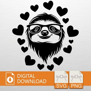 Sloth SVG PNG Digital Download - Cute Sloth Clipart, Cricut File, T-Shirt Design, Heart Decor, Vinyl Cut File, Printable Art, Sloth Gift