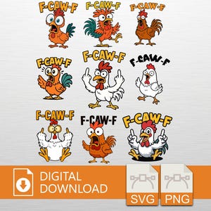 Funny Chicken Bundle SVG PNG,F-Caw-F PNG,Adult Humor Rooster,Sarcastic Farm Animal,Digital Download,Sublimation Design,Cut files for cricut