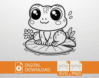 Cute Frog SVG Frog on Lily Pad Svg for Cricut Silhouette Kawaii Frog Svg Animal Svg for Kids Toad Svg Nature Cut File Png Digital Download