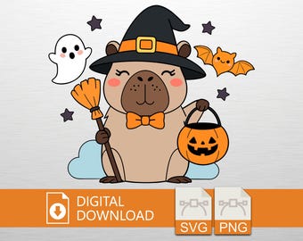 Capybara Witch SVG PNG Digital Download, Halloween Art, Cute Capybara Design, T-Shirt Print, Vinyl Decal, Wall Art, Spooky Gift, Party Decor