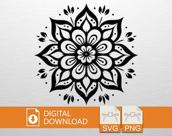 Mandala SVG PNG Digital Download - Floral Clipart, Cricut File, T-Shirt Design, Zen Decor, Vinyl Cut File, Printable Art, Mandala Gift