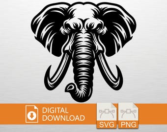 Elephant Silhouette SVG PNG Digital Download - Wildlife Art, Cricut File, T-Shirt Print, Vinyl Decal, Wall Art, Safari Gift, Nature Style