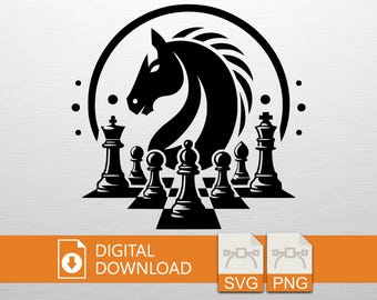 Chess Knight SVG PNG Digital Download - Chess Art, Cricut File, T-Shirt Print, Vinyl Decal, Wall Art, Chess Lover Gift, Strategy Style