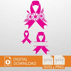 Breast Cancer Awareness Pink Ribbon SVG PNG Digital Download - Cricut Craft File, Floral T-Shirt Design, Hope Art, Printable Decor, Cancer