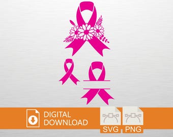 Breast Cancer Awareness Pink Ribbon SVG PNG Digital Download - Cricut Craft File, Floral T-Shirt Design, Hope Art, Printable Decor, Cancer